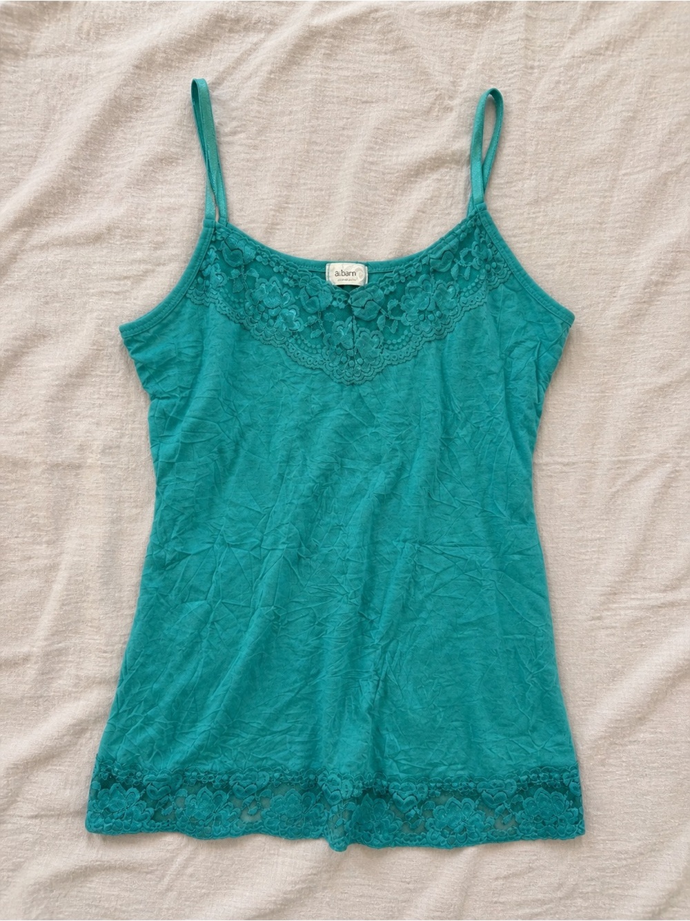Dressbarn Lace Trim Cami Tank Teal Textured Stretch Top L